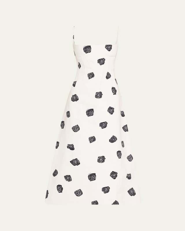 Rose-Print Sleeveless Button-Back Ankle Dress